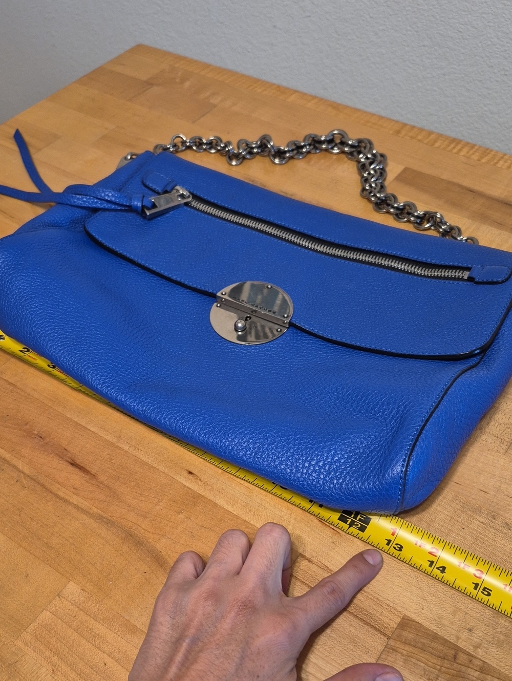 Marc Jacobs Gotham Blue Pebbled Leather Silver Chain Shoulder / Hand Purse Bag - Picture 12 of 15